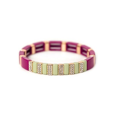 Bracelet Simone à bordeaux Colorstrass en métal émaillé magenta et celadon